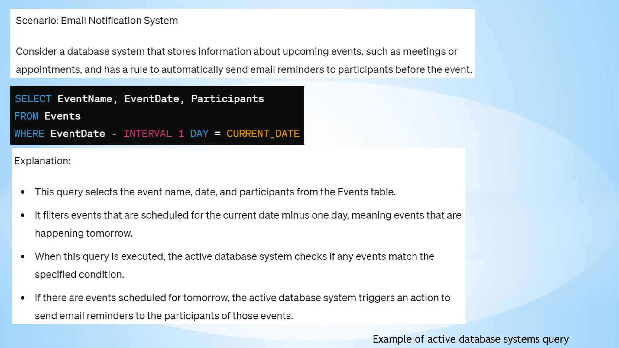 Example of active database systems query
 