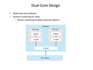 Dual-Core Design
• Multi-chip and multicore
• Systems containing all chips
– Chassis containing multiple separate systems
 