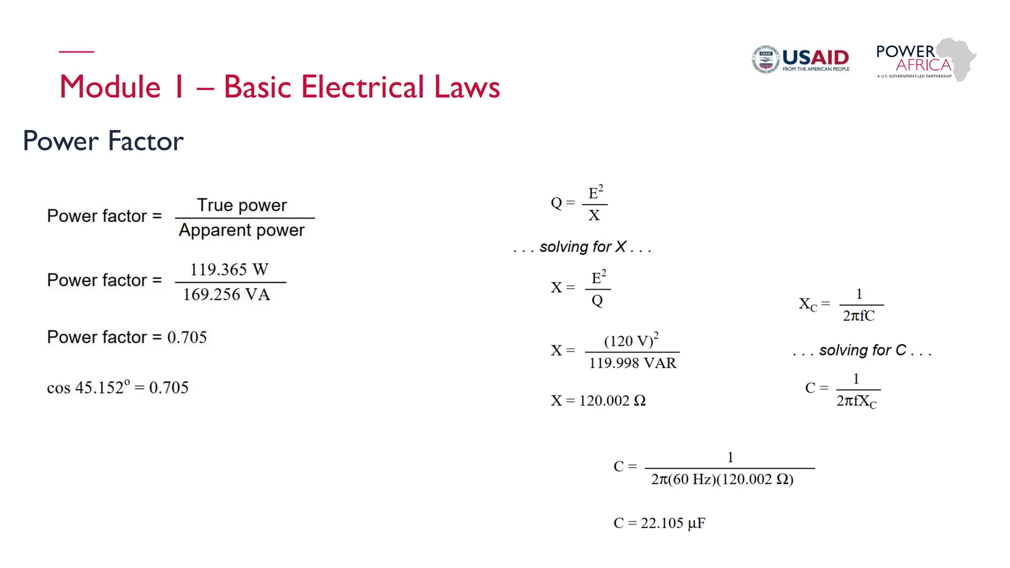 Module 1 – Basic Electrical Laws
Power Factor
 