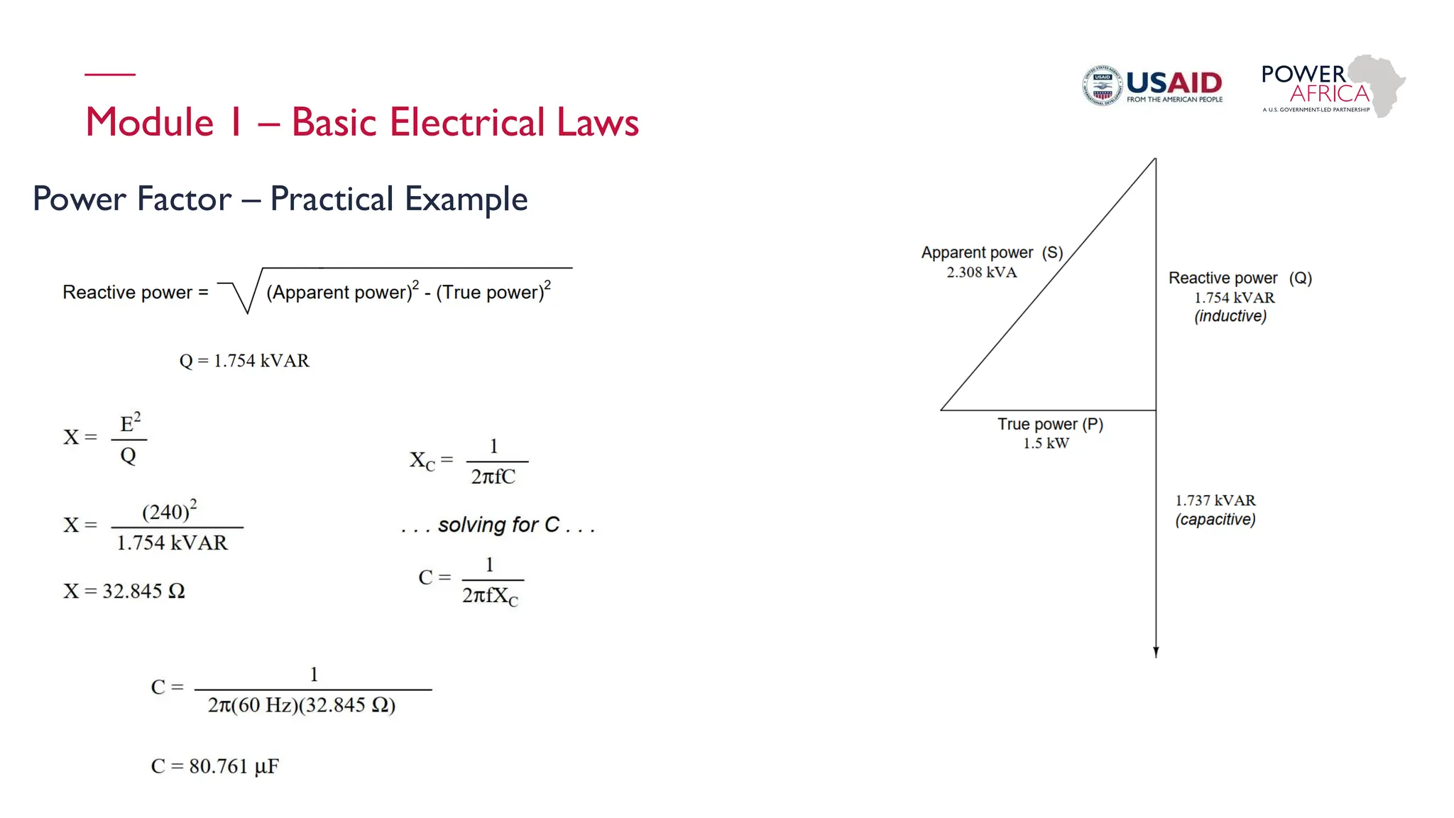 Module 1 – Basic Electrical Laws
Power Factor – Practical Example
 