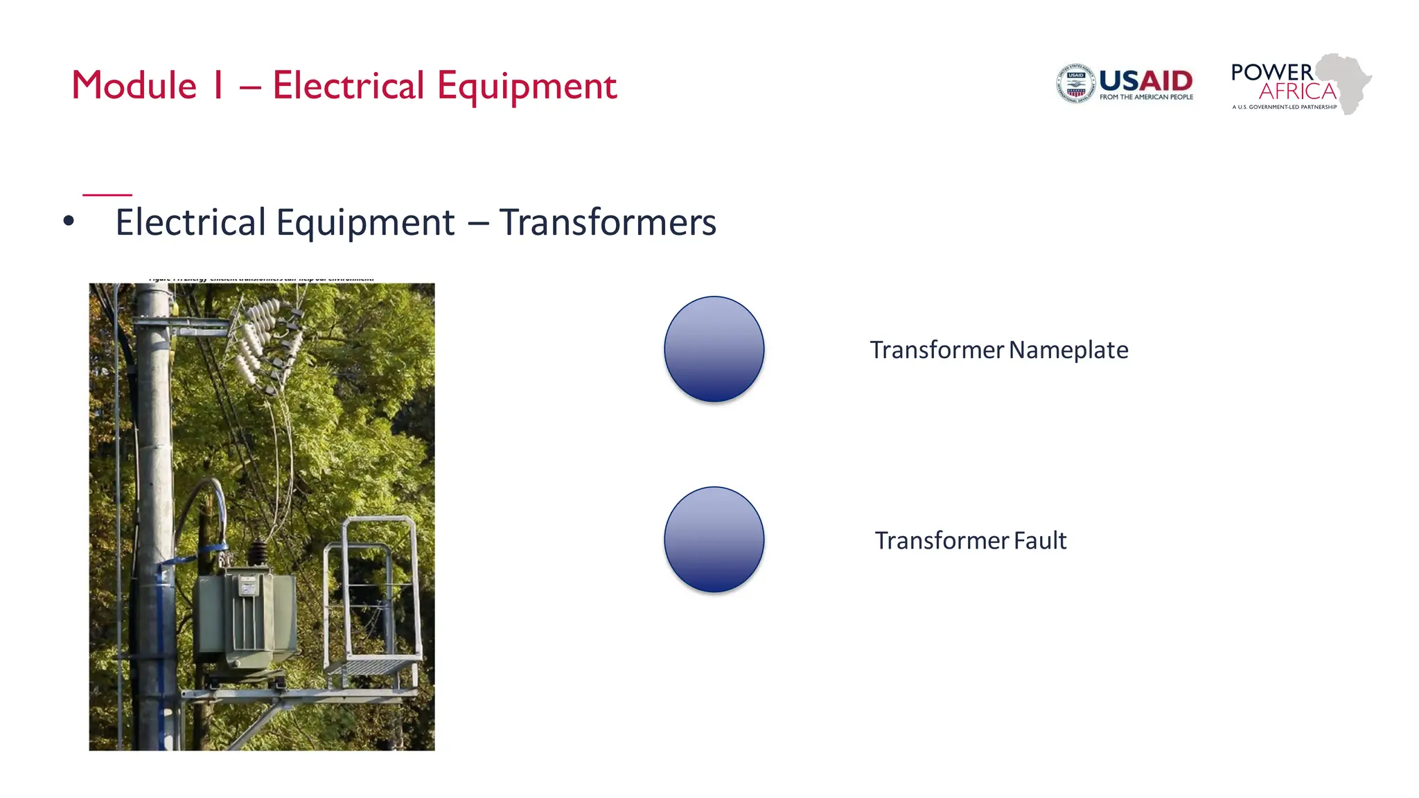 Module 1 – Electrical Equipment
• Electrical Equipment – Transformers
TransformerFault
TransformerNameplate
 