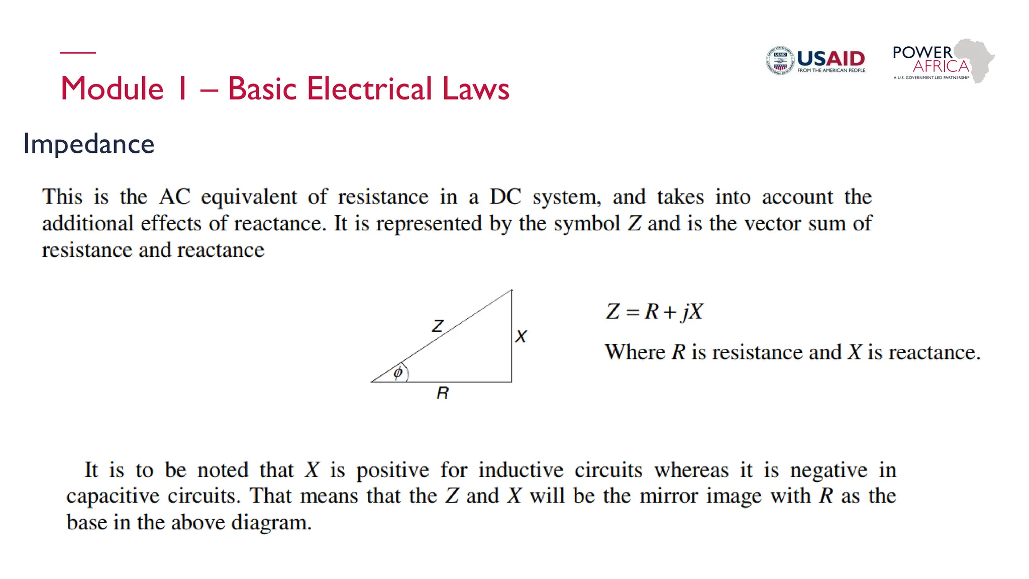 Module 1 – Basic Electrical Laws
Impedance
 
