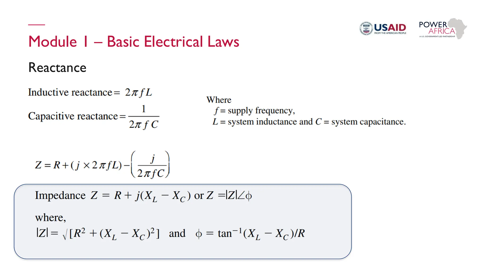 Module 1 – Basic Electrical Laws
Reactance
 