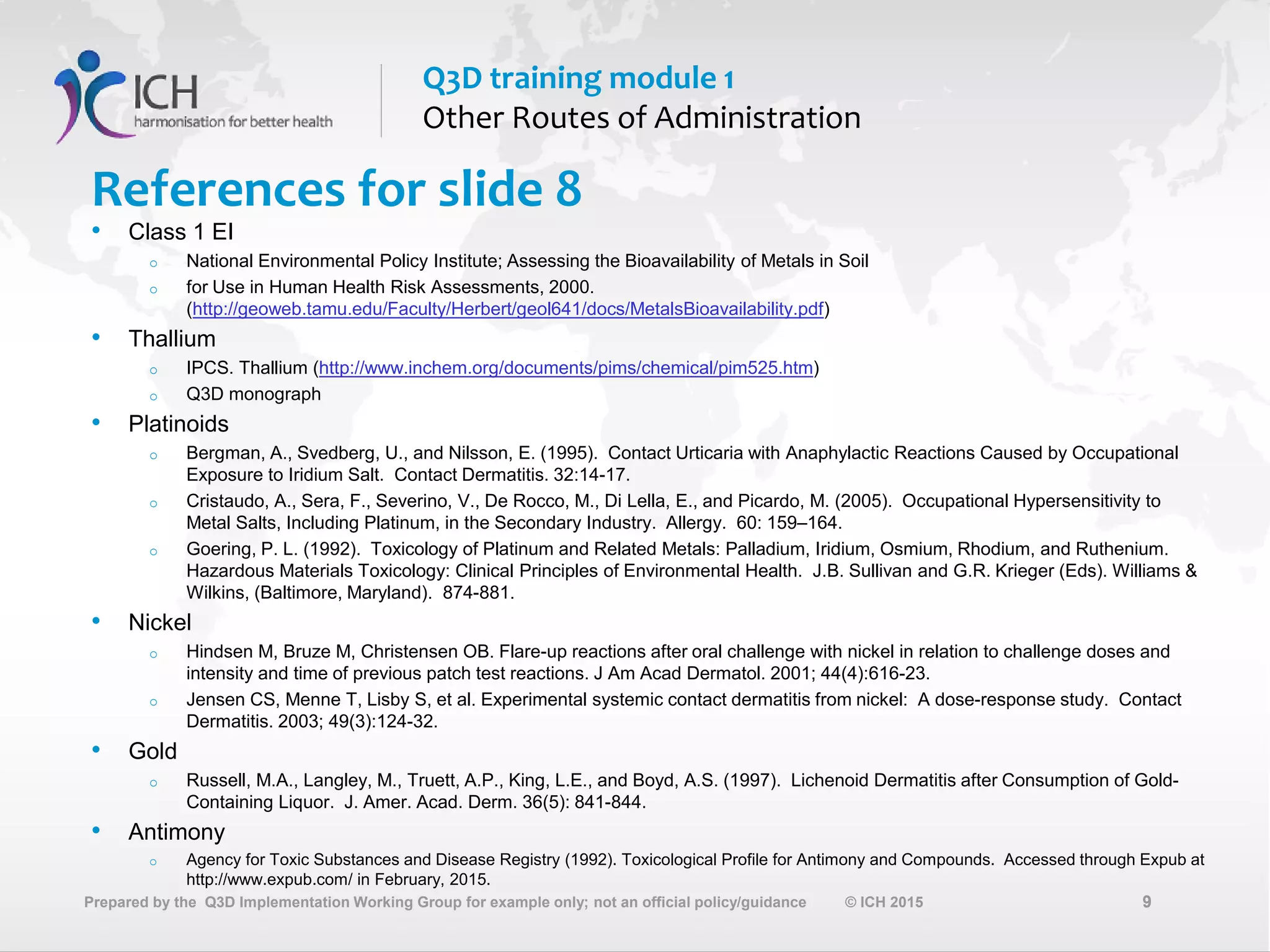 Module 1 developing acceptable levels for other routes of ...