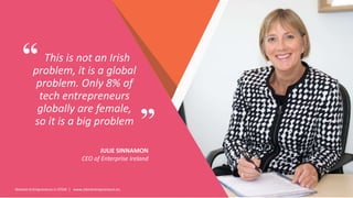 Women Entrepreneurs in STEM | www.stementrepreneurs.eu
”
“ This is not an Irish
problem, it is a global
problem. Only 8% of
tech entrepreneurs
globally are female,
so it is a big problem
JULIE SINNAMON
CEO of Enterprise Ireland
 