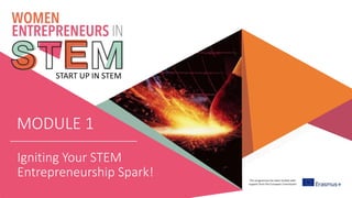 This programme has been funded with
support from the European Commission
START UP IN STEM
MODULE 1
Igniting Your STEM
Entrepreneurship Spark!
 