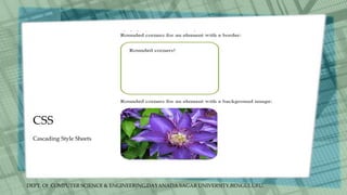 DEPT. Of COMPUTER SCIENCE & ENGINEERING,DAYANADA SAGAR UNIVERSITY,BENGULURU.
CSS
CSS Rounded Corners
Cascading Style Sheets
 