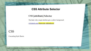 DEPT. Of COMPUTER SCIENCE & ENGINEERING,DAYANADA SAGAR UNIVERSITY,BENGULURU.
CSS
CSS Attribute Selector
Cascading Style Sheets
 
