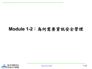 資訊安全管理 1-12
Module 1-2：為何需要資訊安全管理
 