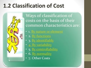 Module 1 lesson 1 cost term, concepts and classifications | PPTX