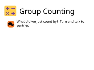 Group Counting
What did we just count by? Turn and talk to
your partner.
 