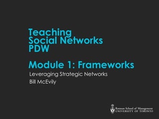 Teaching
Social Networks
PDW
Module 1: Frameworks
Leveraging Strategic Networks
Bill McEvily
 