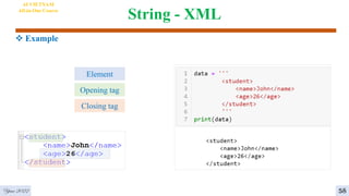 String - XML
 Example
Element
Opening tag
Closing tag
AI VIETNAM
All-in-One Course
Year 2022 58
 