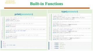Built-in Functions
AI VIETNAM
All-in-One Course
print(parameters)
type(parameter)
 