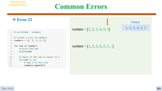 Common Errors
 Error 22
AI VIETNAM
All-in-One Course
numbers = [1, 2, 3, 4, 5, 3] 1, 2, 3, 4, 5, 3
Output
numbers = [1, 2, 3, 4, 5, 3, 3]
80
Year 2022
 