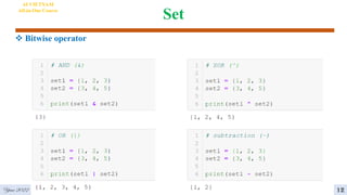 Set
AI VIETNAM
All-in-One Course
 Bitwise operator
Year 2022 12
 