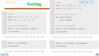 Sorting
AI VIETNAM
All-in-One Course
Year 2022
item=(‘g’, 13)
38
 