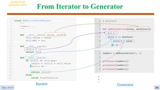 From Iterator to Generator
4
Year 2022
AI VIETNAM
All-in-One Course
34
Iterator Generator
 