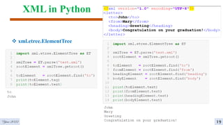 XML in Python
 xml.etree.ElementTree
Year 2022 19
 
