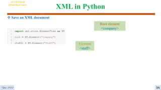 XML in Python
Year 2022 34
AI VIETNAM
All-in-One Course
Root element
<company>
Element
<staff>
 Save an XML document
 