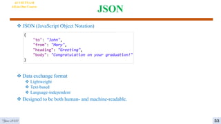 JSON
 JSON (JavaScript Object Notation)
 Data exchange format
 Lightweight
 Text-based
 Language-independent
 Designed to be both human- and machine-readable.
Year 2022 1
AI VIETNAM
All-in-One Course
53
 