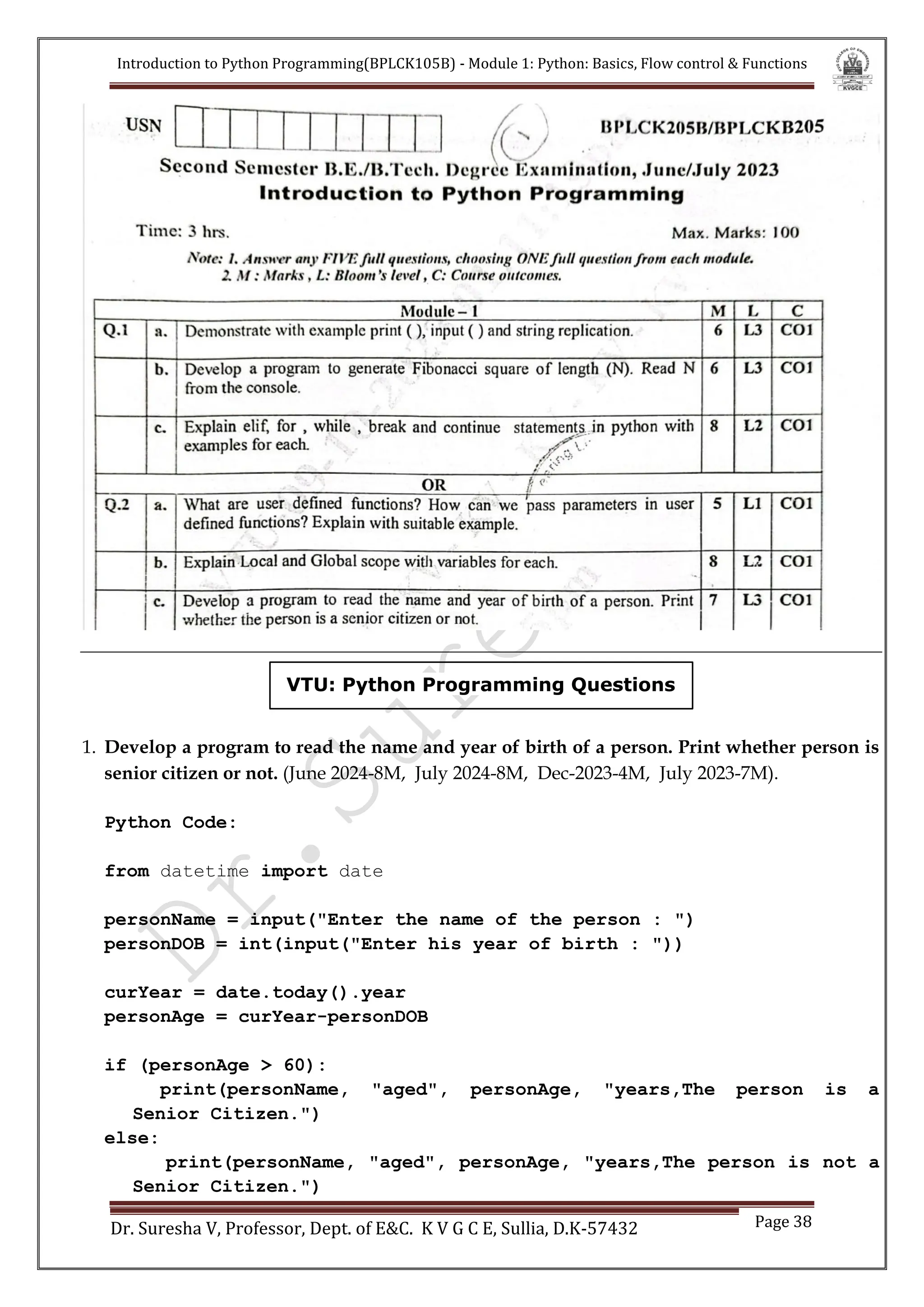 Module 1-Python prog.-BPLCK105B by Dr.SV.pdf | Programming Languages ...