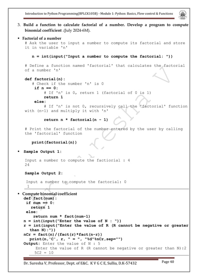 Module 1-Python prog.-BPLCK105B by Dr.SV.pdf | Programming Languages ...