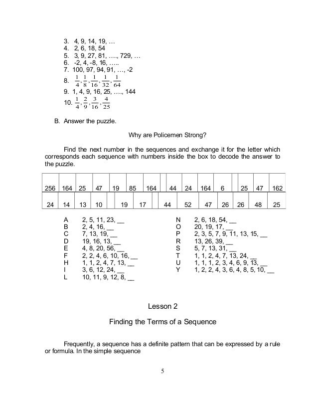 Grade 10 Math Module 1 Searching For Patterns Sequence And