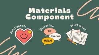 D
iscussion
Materials
Component
Workshe
e
t
P
o
s
i
tiveness
 