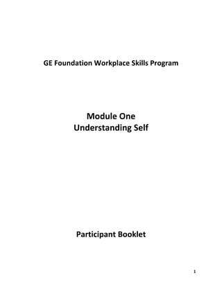 1
GE Foundation Workplace Skills Program
Module One
Understanding Self
Participant Booklet
 