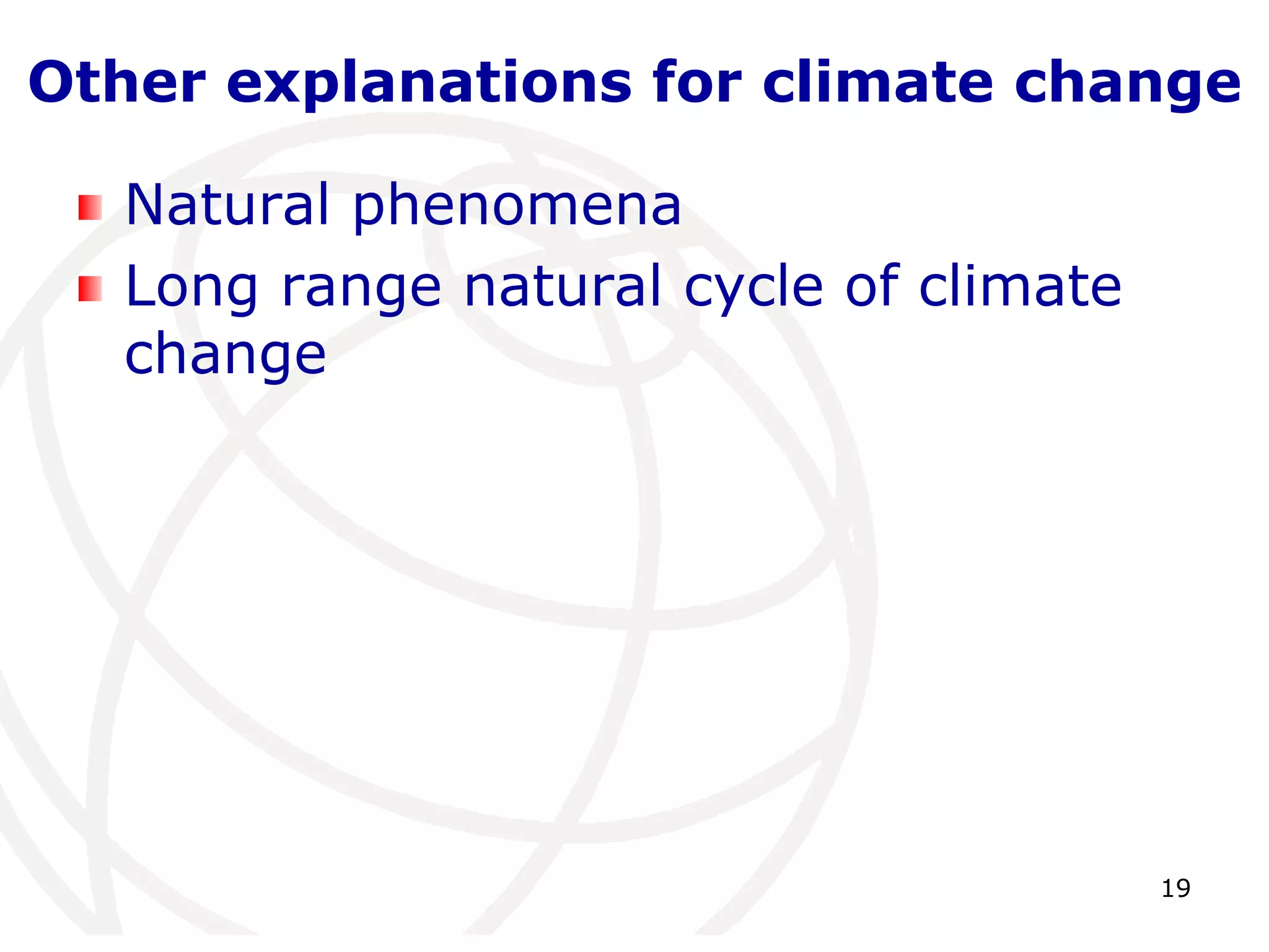 19Other explanations for climate changeNatural phenomenaLong range natural cycle of climate change
