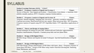 SYLLABUS
13-08-2021 DSP_FALL 2021 Dr S KALAIVANI 4
 
