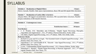 SYLLABUS
13-08-2021 DSP_FALL 2021 Dr S KALAIVANI 5
 