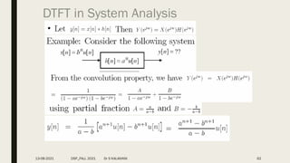 DTFT in System Analysis
13-08-2021 DSP_FALL 2021 Dr S KALAIVANI 62
 