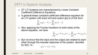 13-08-2021 DSP_FALL 2021 Dr S KALAIVANI 63
DTFT in System Analysis
 