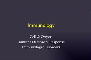 Immunology

     Cell & Organs
Immune Defense & Response
  Immunologic Disorders
 
