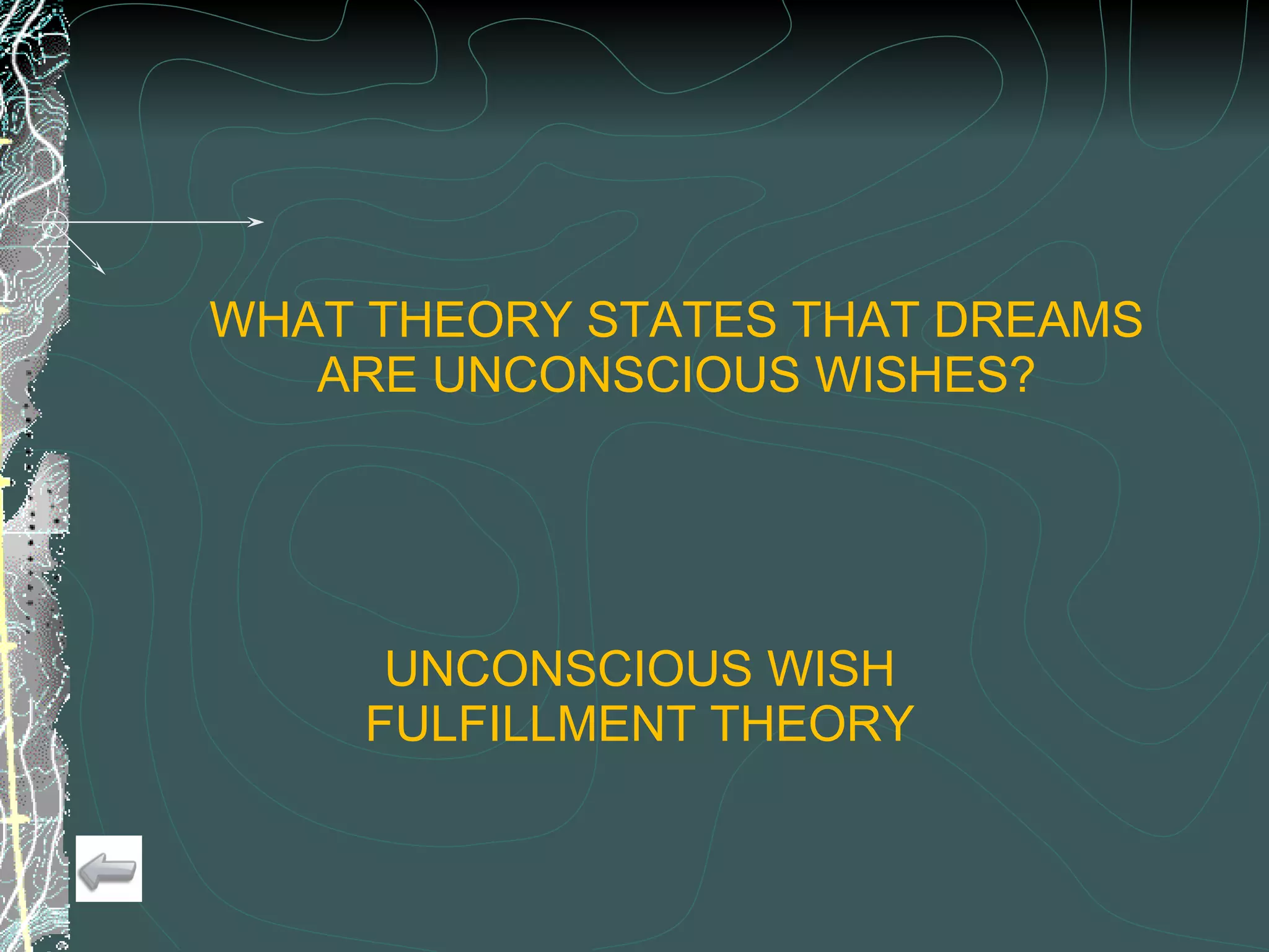UNCONSCIOUS WISH FULFILLMENT THEORY WHAT THEORY STATES THAT DREAMS ARE UNCONSCIOUS WISHES? 