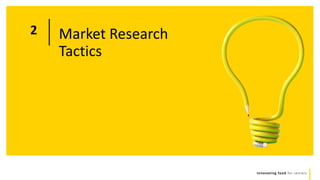 Innovating food for seniors
Market Research
Tactics
2
 