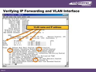 Slide 23
Verifying IP Forwarding and VLAN Interface
VLAN name and IP address
 