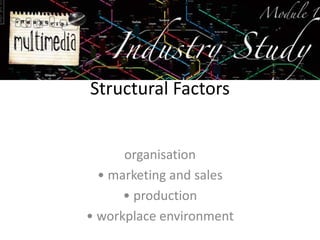 Structural Factorsorganisation• marketing and sales• production• workplace environment