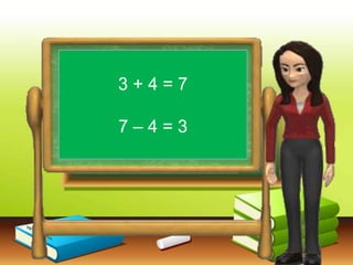3+7 =
3 + 4 = 7
7 – 4 = 3
 