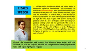 DR. ALLAN C. ORATE, UE
RIZAL’S
SPEECH
“…. In the history of mankind there are names which in
themselves signify an achieve...