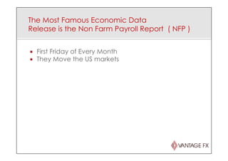The Most Famous Economic Data
Release is the Non Farm Payroll Report ( NFP )
¡  First Friday of Every Month
¡  They Move the US markets
 