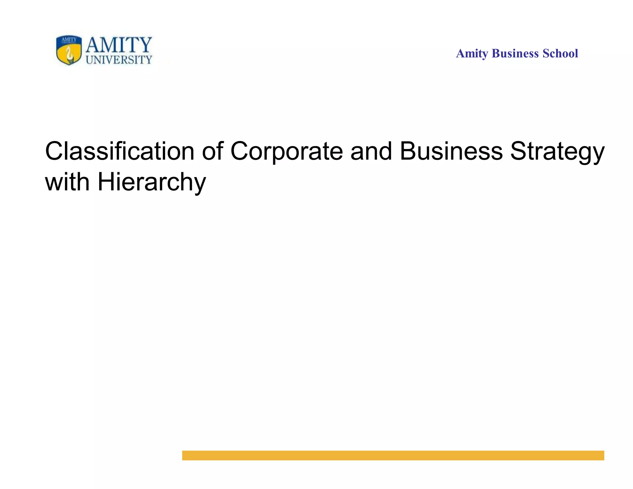 Amity Business School
Classification of Corporate and Business Strategy
with Hierarchy
 