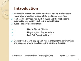 Module 1: Electric vehicle Technology for VTU - by Dr. C V Mohan | PDF