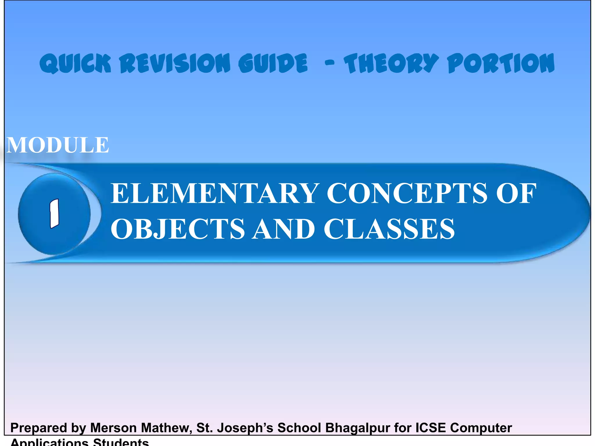 Module1 elementary concepts of objects and classes | PPTX | Programming ...