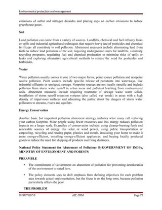 Pollution Reduction Mission Statement Examples ENVIRONMENTAL PROTECTION AND MANAGEMENT (18CVL756) | DOCX