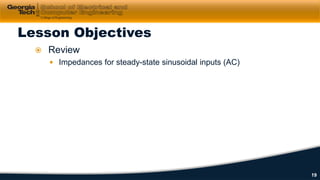  Review
 Impedances for steady-state sinusoidal inputs (AC)
Lesson Objectives
19
 