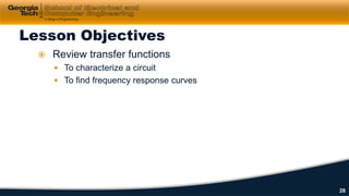  Review transfer functions
 To characterize a circuit
 To find frequency response curves
Lesson Objectives
28
 
