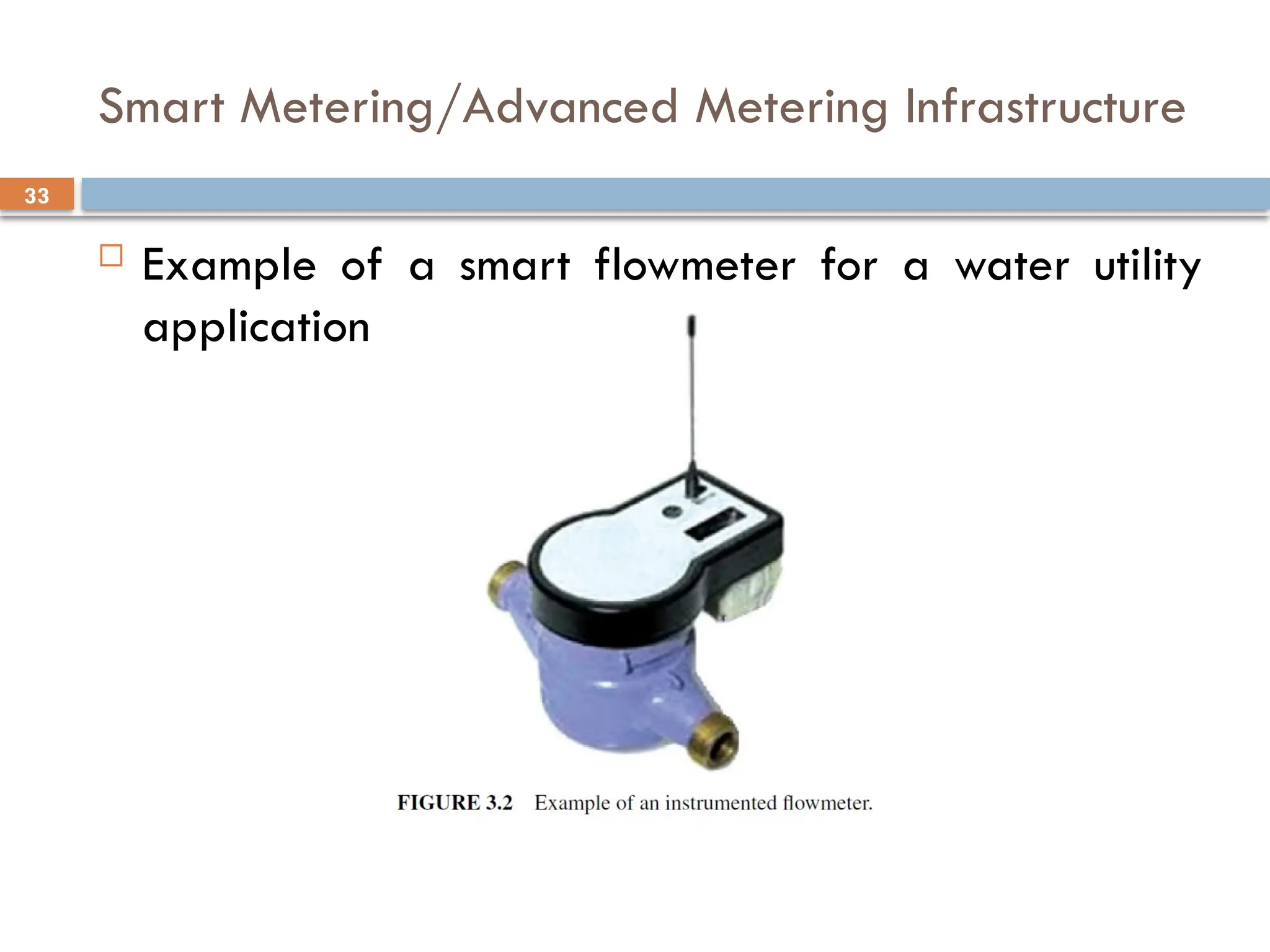 33
Smart Metering/Advanced Metering Infrastructure
 Example of a smart flowmeter for a water utility
application
 